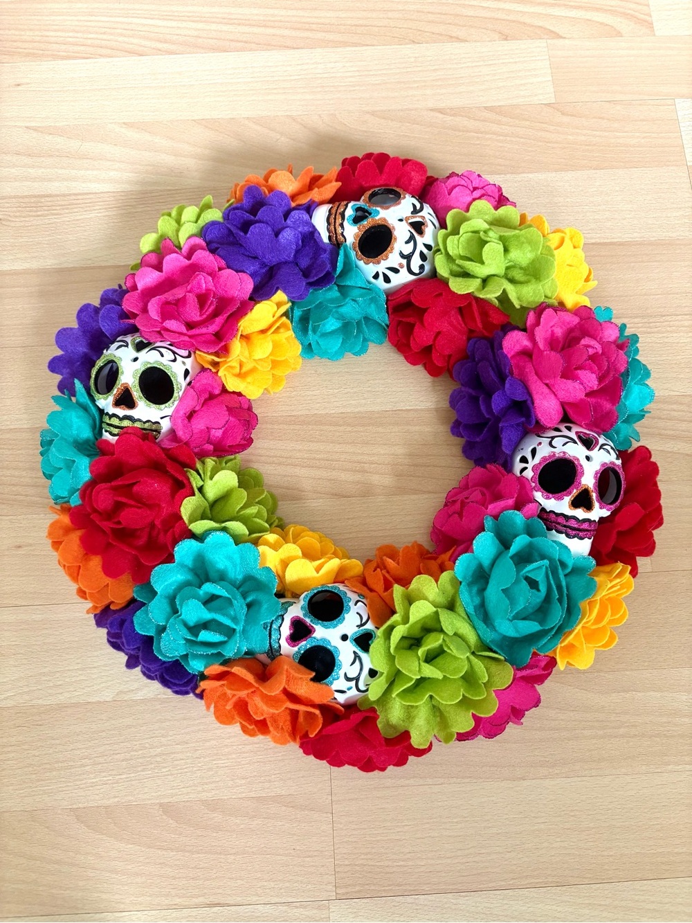 Day of the Dead Sugar Skull Floral Wreath Día de los Muertos Halloween